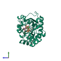 PDB entry 1z2o coloured by chain, side view.