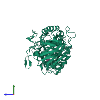 PDB entry 1z32 coloured by chain, side view.