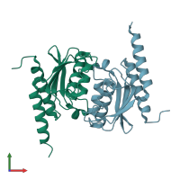 PDB entry 1z3a coloured by chain, front view.