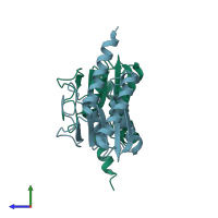 PDB entry 1z3a coloured by chain, side view.
