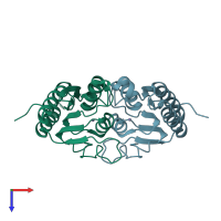 PDB entry 1z3a coloured by chain, top view.