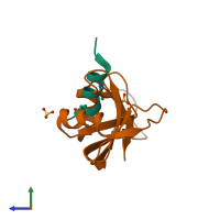 PDB entry 1z3l coloured by chain, side view.