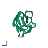 PDB entry 1z3r coloured by chain, ensemble of 15 models, side view.