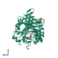 PDB entry 1z3w coloured by chain, side view.