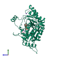 PDB entry 1z3z coloured by chain, side view.