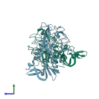 PDB entry 1z40 coloured by chain, side view.