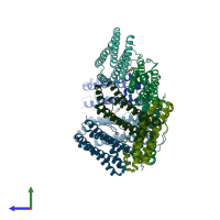PDB entry 1z4a coloured by chain, side view.