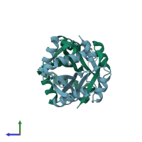 PDB entry 1z4e coloured by chain, side view.