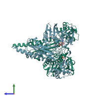 PDB entry 1z5b coloured by chain, side view.