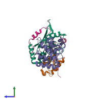 PDB entry 1z5s coloured by chain, side view.