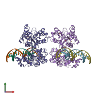 PDB entry 1z63 coloured by chain, front view.