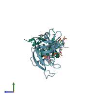 PDB entry 1z6d coloured by chain, side view.