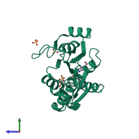 PDB entry 1z6g coloured by chain, side view.