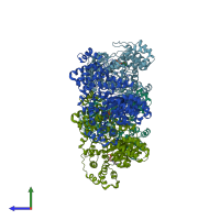 PDB entry 1z6t coloured by chain, side view.