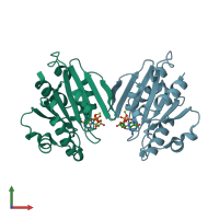 PDB entry 1z6x coloured by chain, front view.