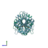 PDB entry 1z6x coloured by chain, side view.
