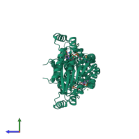 Homo dimeric assembly 1 of PDB entry 1z6z coloured by chemically distinct molecules, side view.