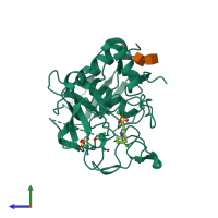 PDB entry 1z70 coloured by chain, side view.
