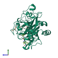 PDB entry 1z71 coloured by chain, side view.