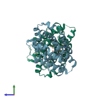 PDB entry 1z72 coloured by chain, side view.