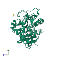 PDB entry 1z7b coloured by chain, side view.