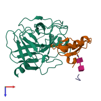 PDB entry 1z7k coloured by chain, top view.