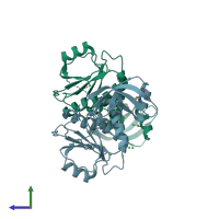 PDB entry 1z85 coloured by chain, side view.