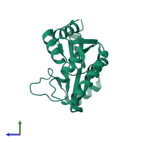 PDB entry 1z8f coloured by chain, side view.