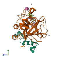 PDB entry 1z8j coloured by chain, side view.