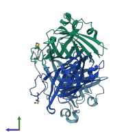 PDB entry 1z8k coloured by chain, side view.