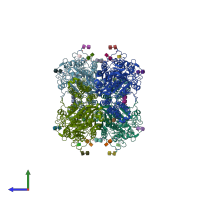 PDB entry 1z8l coloured by chain, side view.