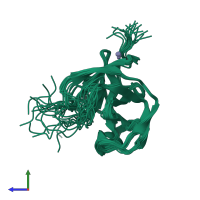 PDB entry 1z8r coloured by chain, ensemble of 17 models, side view.