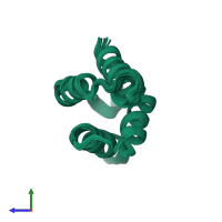 PDB entry 1z9e coloured by chain, ensemble of 15 models, side view.