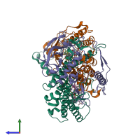 PDB entry 1z9j coloured by chain, side view.