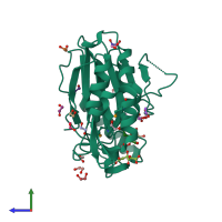 PDB entry 1z9t coloured by chain, side view.