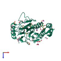 PDB entry 1z9t coloured by chain, top view.