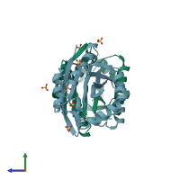 PDB entry 1z9u coloured by chain, side view.