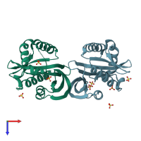 PDB entry 1z9u coloured by chain, top view.