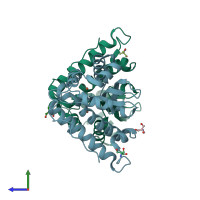 PDB entry 1za5 coloured by chain, side view.