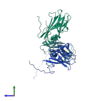 PDB entry 1za7 coloured by chain, side view.