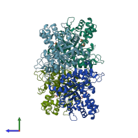 PDB entry 1zal coloured by chain, side view.