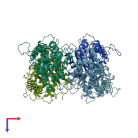 PDB entry 1zal coloured by chain, top view.