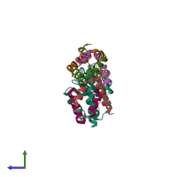 PDB entry 1zax coloured by chain, side view.