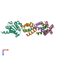 PDB entry 1zax coloured by chain, top view.
