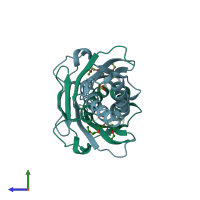 PDB entry 1zb8 coloured by chain, side view.