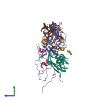 PDB entry 1zba coloured by chain, side view.