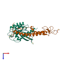 PDB entry 1zbd coloured by chain, top view.