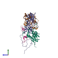 PDB entry 1zbe coloured by chain, side view.