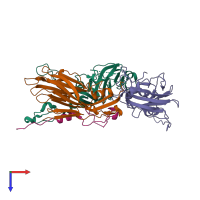 PDB entry 1zbe coloured by chain, top view.