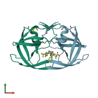 PDB entry 1zbg coloured by chain, front view.